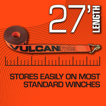 VULCAN Winch Strap with Wire Hook - 2 Inch x 27 Foot - PROSeries - 3,300 Pound Safe Working Load