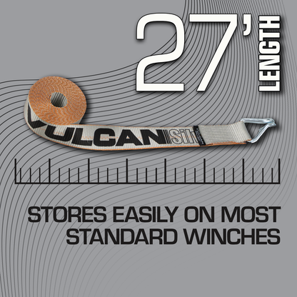 VULCAN Winch Strap with Flat Hook - 2 Inch x 27 Foot - 4 Pack - Silver Series - 3,300 Pound Safe Working Load