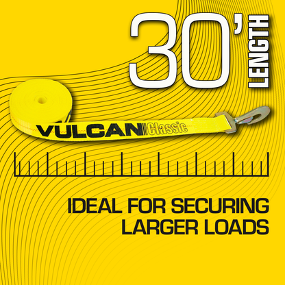 VULCAN Winch Strap with Flat Hook - 4 Inch x 30 Foot - 4 Pack - 5,000 Pound Safe Working Load