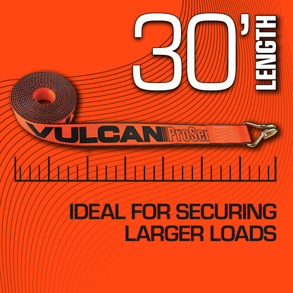VULCAN Winch Strap with Wire Hook - 2 Inch x 30 Foot - PROSeries - 3,300 Pound Safe Working Load