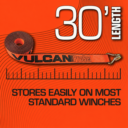 VULCAN Winch Strap with Flat Hook - 2 Inch x 30 Foot - 4 Pack - PROSeries - 3,300 Pound Safe Working Load