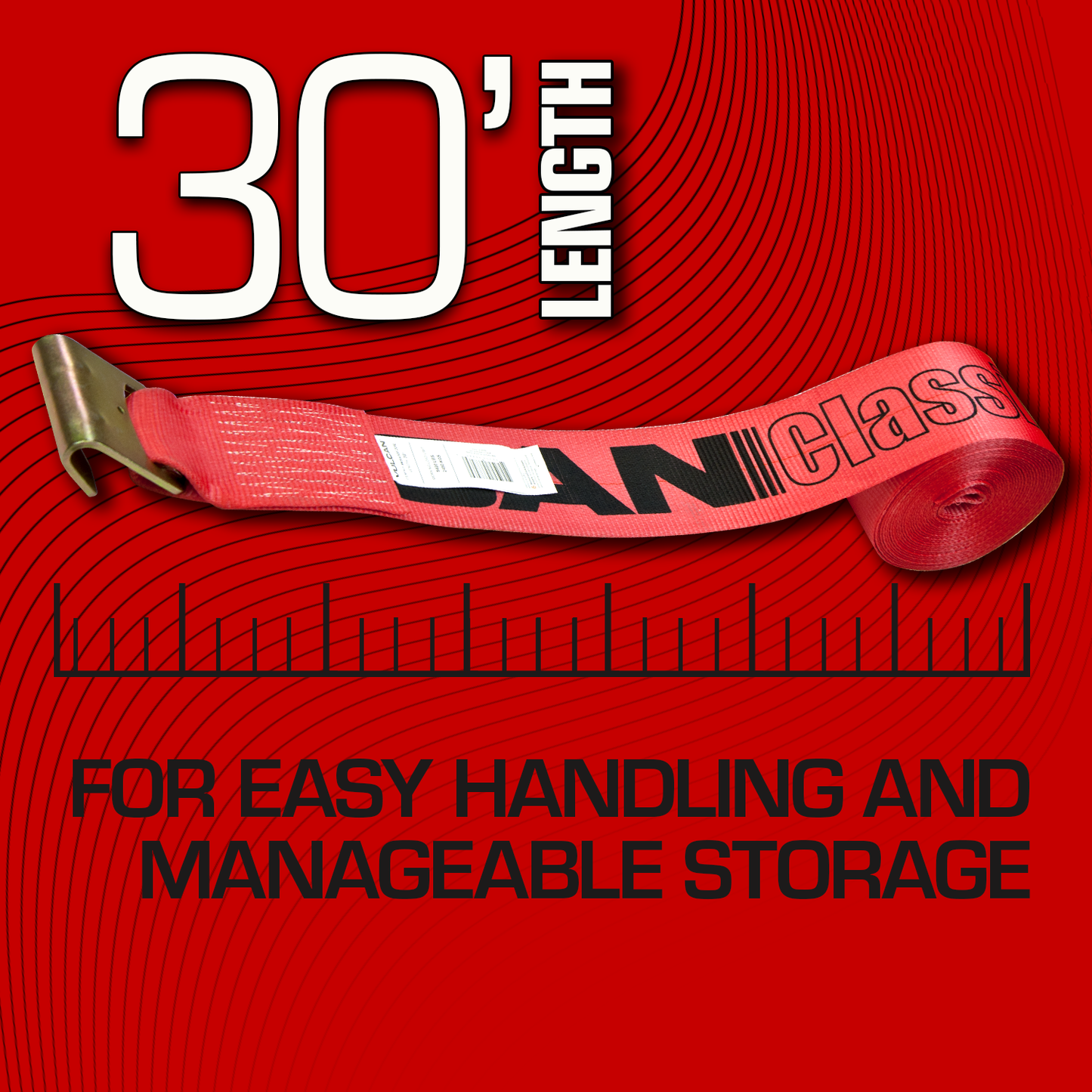 VULCAN Winch Strap with Flat Hook - 4 Inch x 30 Foot - Classic Red - 4 Pack - 5,000 Pound Safe Working Load