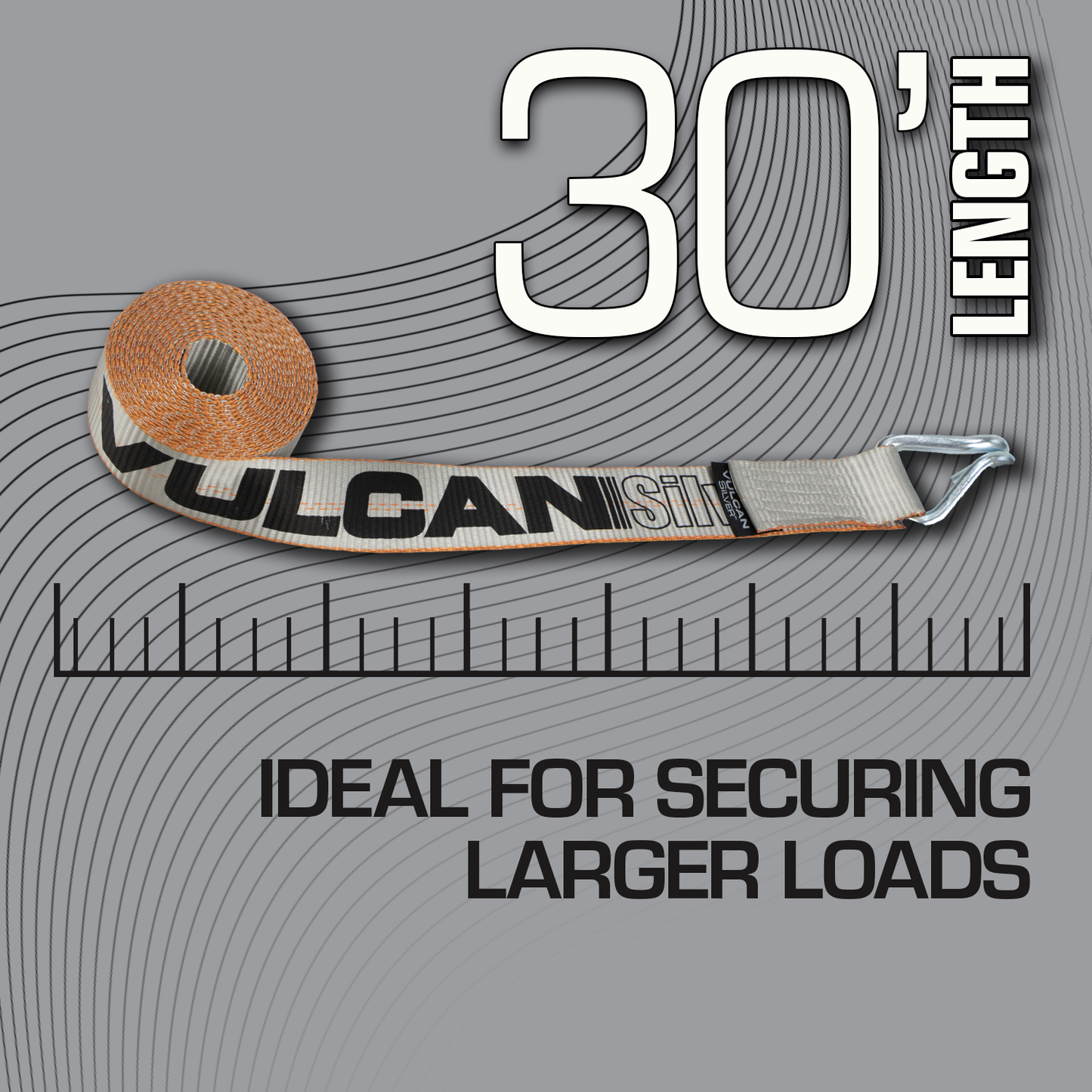VULCAN Winch Strap with Flat Hook - 2 Inch x 30 Foot - 4 Pack - Silver Series - 3,300 Pound Safe Working Load