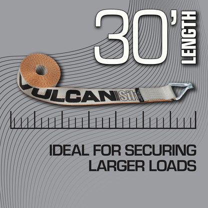 VULCAN Winch Strap with Flat Hook - 2 Inch x 30 Foot - 4 Pack - Silver Series - 3,300 Pound Safe Working Load
