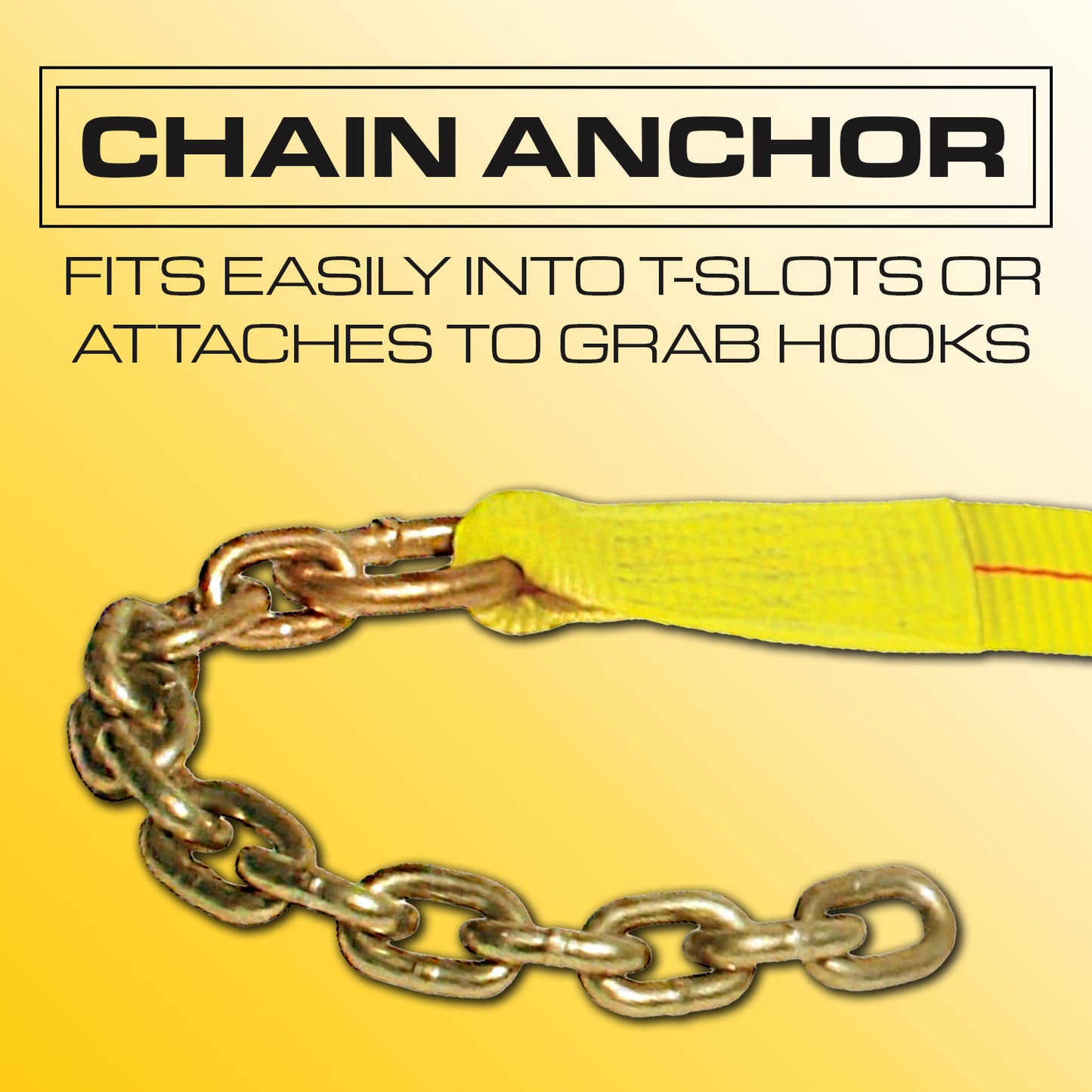 VULCAN Winch Strap with Chain Tail - 2 Inch - Classic Yellow - 3,300 Pound Safe Working Load