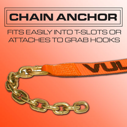 VULCAN Winch Strap with Chain Tail - 2 Inch - PROSeries - 3,300 Pound Safe Working Load