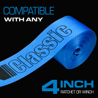 VULCAN Winch Strap with Flat Hook - 4 Inch x 30 Foot - 10 Pack - Classic Blue - 5,000 Pound Safe Working Load