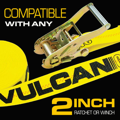 VULCAN Winch Strap with Flat Hook - 2 Inch x 30 Foot - 4 Pack - Classic Yellow - 3,300 Pound Safe Working Load