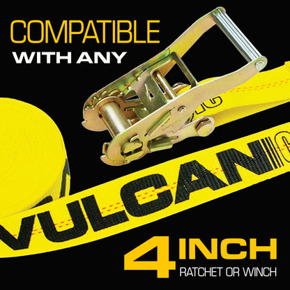 VULCAN Winch Strap with Flat Hook - 4 Inch x 30 Foot - 4 Pack - 5,000 Pound Safe Working Load