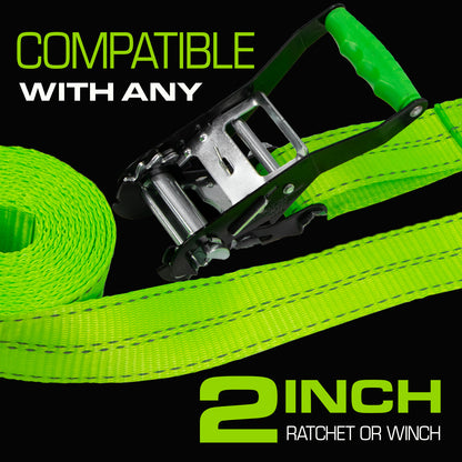 VULCAN Winch Strap with Heavy Wire Hook - 2 Inch x 15 Foot - 4 Pack - High-Viz - 3,300 Pound Safe Working Load