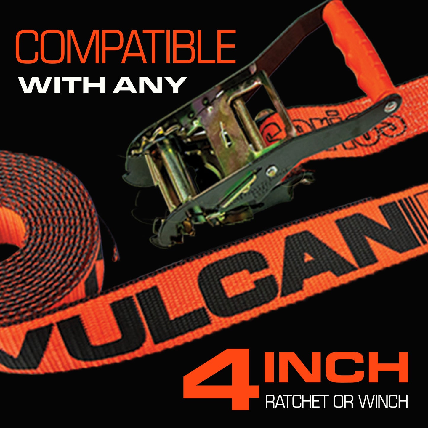 VULCAN Winch Strap with Chain Anchor - 4 Inch x 30 Foot - PROSeries - 6,600 Pound Safe Working Load