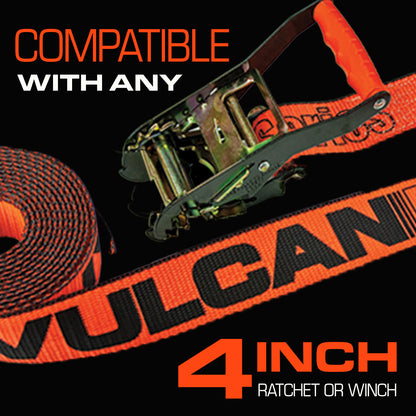 VULCAN Winch Strap with Chain Anchor - 4 Inch x 30 Foot - PROSeries - 6,600 Pound Safe Working Load