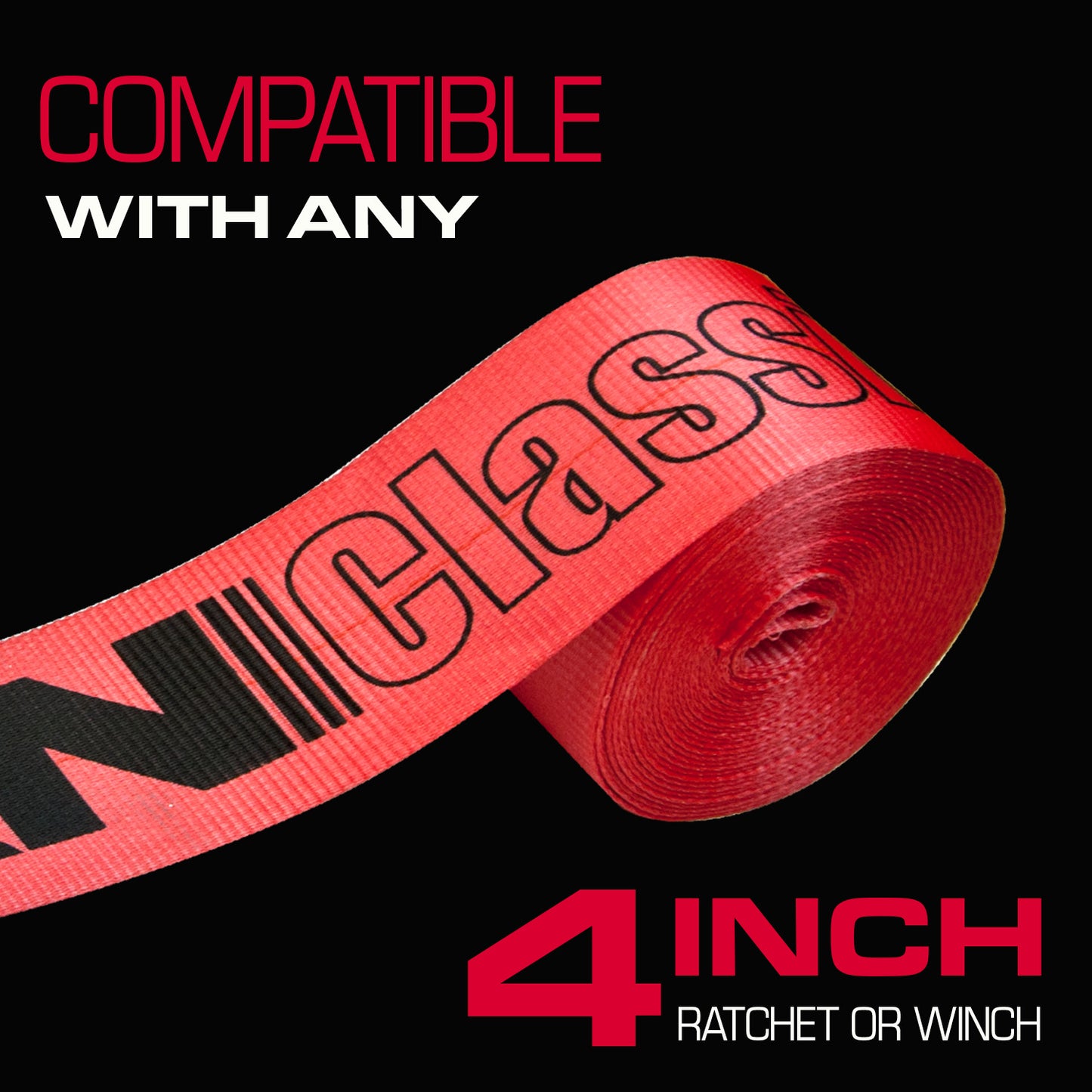 VULCAN Winch Strap with Flat Hook - 4 Inch x 30 Foot - Classic Red - 4 Pack - 5,000 Pound Safe Working Load