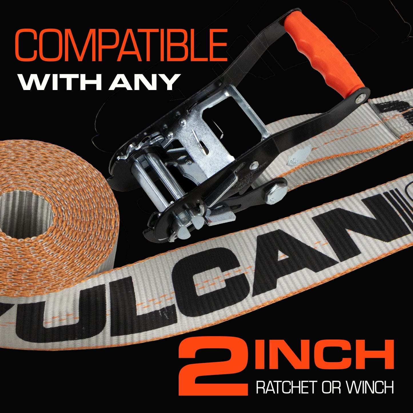 VULCAN Winch Strap with Flat Hook - 2 Inch x 30 Foot - 4 Pack - Silver Series - 3,300 Pound Safe Working Load
