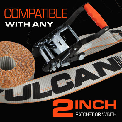 VULCAN Winch Strap with Flat Hook - 2 Inch x 30 Foot - 4 Pack - Silver Series - 3,300 Pound Safe Working Load