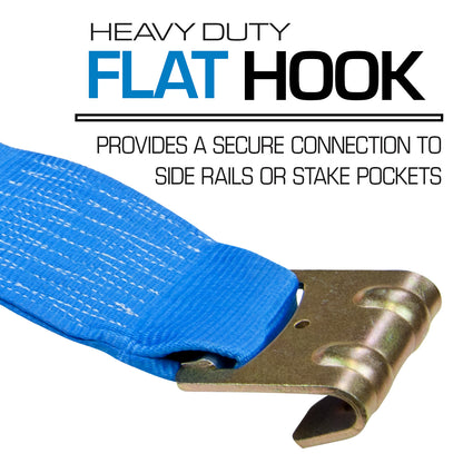 VULCAN Winch Strap with Flat Hook - 4 Inch x 30 Foot - 10 Pack - Classic Blue - 5,000 Pound Safe Working Load