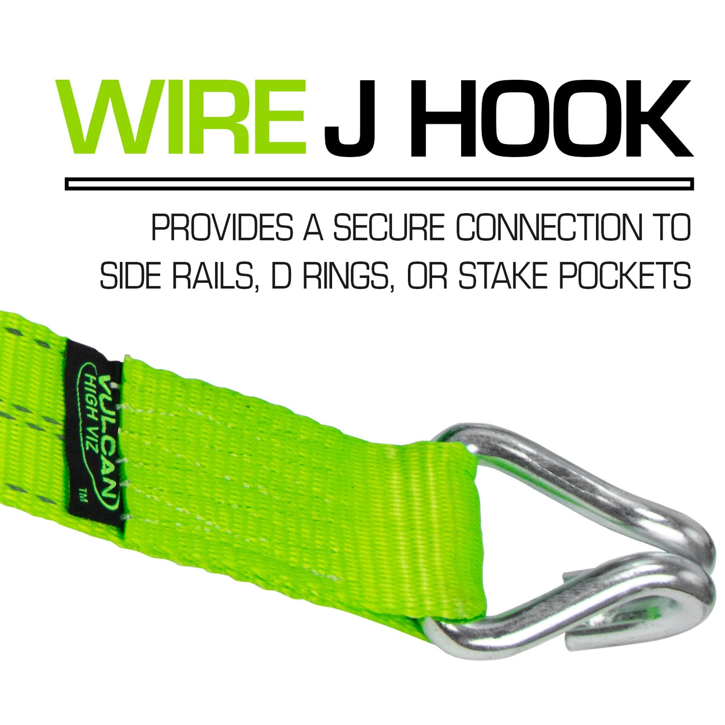 VULCAN Winch Strap with Heavy Wire Hook - 2 Inch x 15 Foot - 4 Pack - High-Viz - 3,300 Pound Safe Working Load