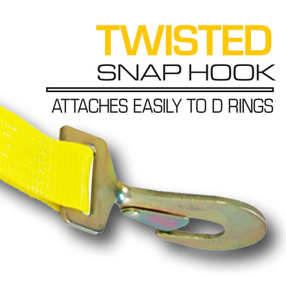 VULCAN Winch Strap with Twisted Snap Hook - 2 Inch x 15 Foot - Classic Yellow - 3,300 Pound Safe Working Load
