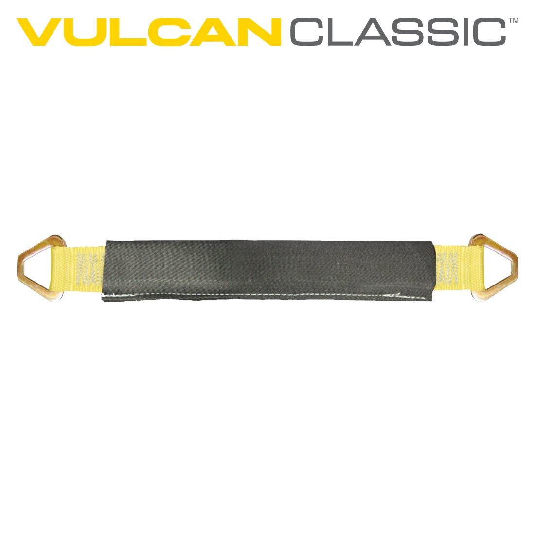 VULCAN Car Tie Down Axle Strap with Wear Pad - 3-Ply Stiff - 2 Inch x 22 Inch - Classic Yellow - 3,300 Pound Safe Working Load