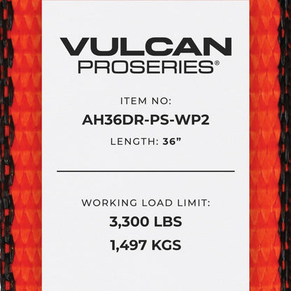 VULCAN Car Tie Down Axle Strap with Wear Pad - 3-Ply Stiff - 2 Inch x 36 Inch - PROSeries - 3,300 Pound Safe Working Load