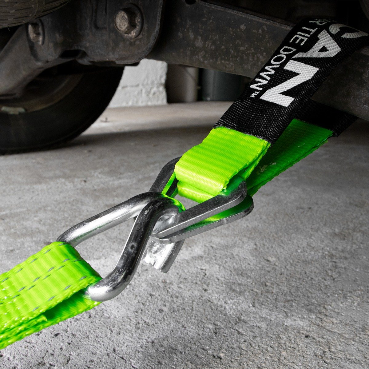 Scratch And Dent VULCAN Car Tie Down Axle Strap with Wear Pad - 2 Inch x 36 Inch, 4 Pack - High-Viz - 3,300 Pound Safe Working Load