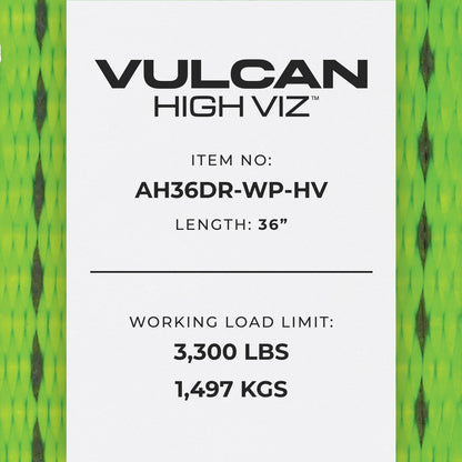 Scratch And Dent VULCAN Car Tie Down Axle Strap with Wear Pad - 2 Inch x 36 Inch, 4 Pack - High-Viz - 3,300 Pound Safe Working Load