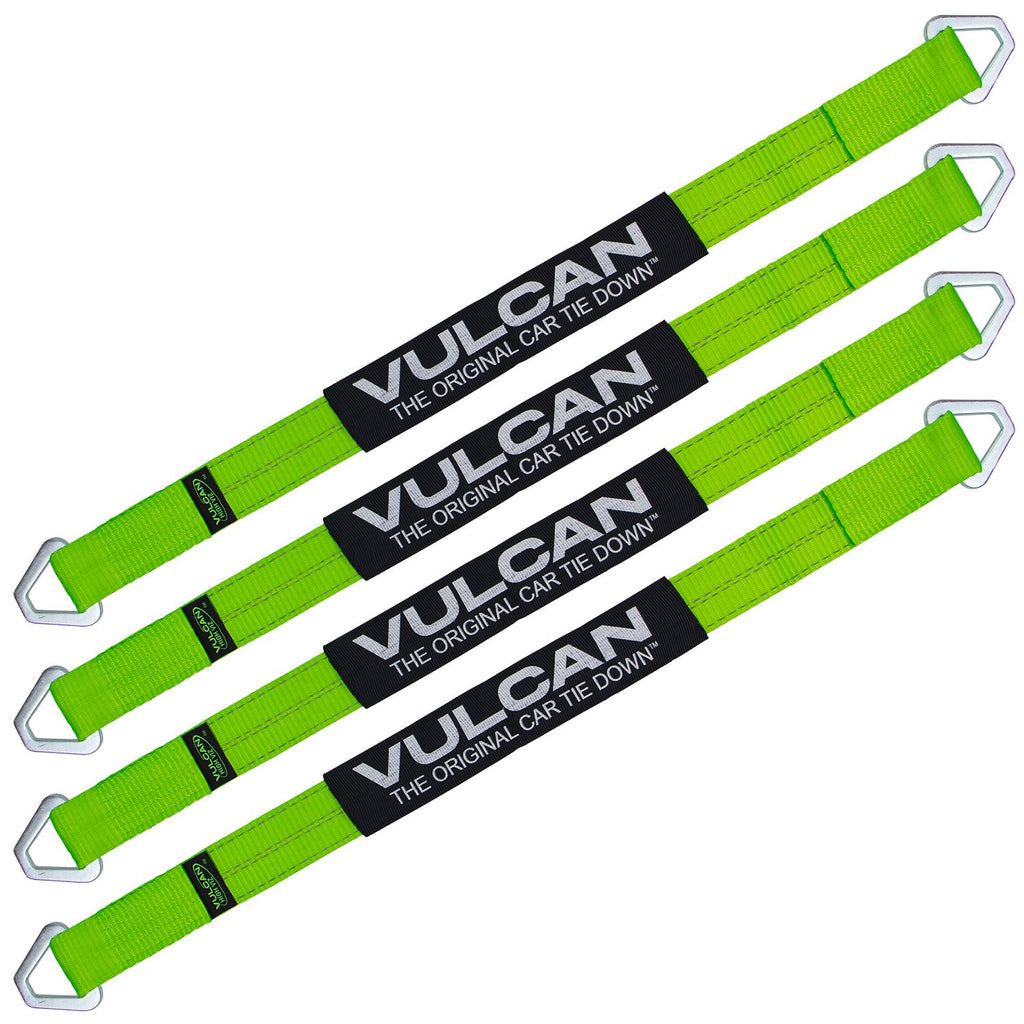Scratch And Dent VULCAN Car Tie Down Axle Strap with Wear Pad - 2 Inch x 36 Inch, 4 Pack - High-Viz - 3,300 Pound Safe Working Load