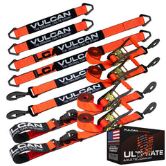 VULCAN Ultimate Axle Tie Down Kit - Heavy Duty Optic Orange ProSeries Webbing - Includes (2) 22 Inch And (2) 36 Inch Axle Straps, (2) 96 Inch Snap Hook Ratchet Strap, And (2) 112 Inch Loop Tie Down Combinations