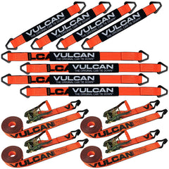 VULCAN Complete Axle Strap Tie Down Kit with Wire Hook Ratchet Straps - PROSeries - Includes (4) 22 Inch Axle Straps, (4) 36 Inch Axle Straps, and (4) 15' Wire J Hook Ratchet Straps