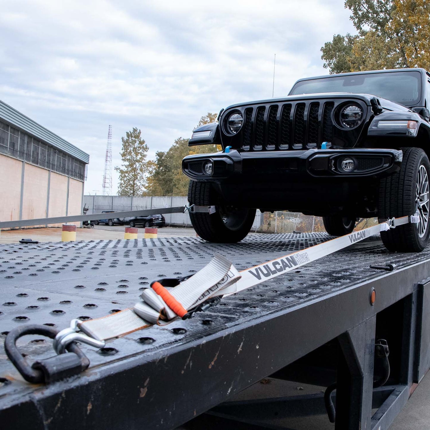 VULCAN Complete Axle Strap Tie Down Kit with Wire J-Hook Ratchet Straps - Silver Series Webbing - Includes (4) 22 And (4) 36 Inch Axle Tie Downs, And (4) 8' Wire Hook Straps