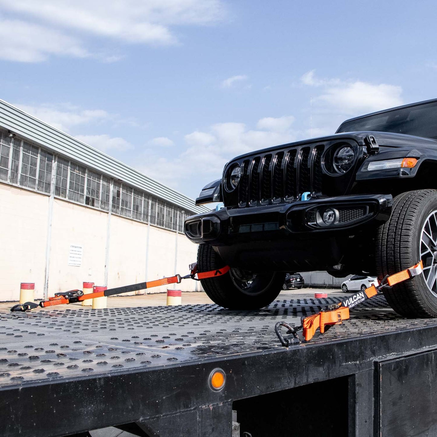 VULCAN Complete Axle Strap Tie Down Kit with Snap Hook Ratchet Straps - Heavy Duty Optic Orange ProSeries Webbing - Includes (4) 22 And (4) 36 Inch Axle Tie Downs, And (4) 8' Snap Hook Straps