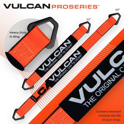 VULCAN Complete Axle Strap Tie Down Kit with Snap Hook Ratchet Straps - Heavy Duty Optic Orange ProSeries Webbing - Includes (4) 22 And (4) 36 Inch Axle Tie Downs, And (4) 8' Snap Hook Straps