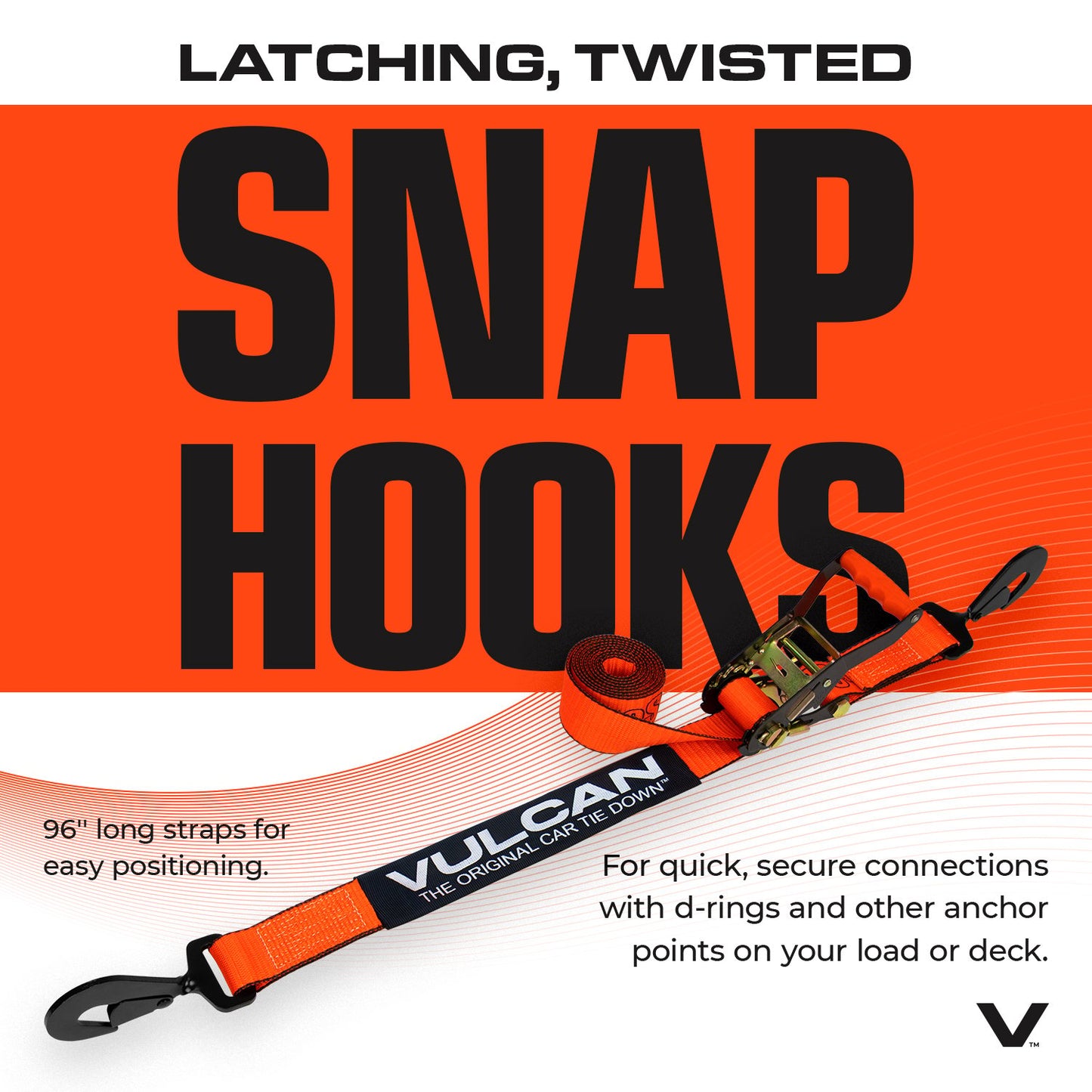 VULCAN Complete Axle Strap Tie Down Kit with Snap Hook Ratchet Straps - Heavy Duty Optic Orange ProSeries Webbing - Includes (4) 22 And (4) 36 Inch Axle Tie Downs, And (4) 8' Snap Hook Straps