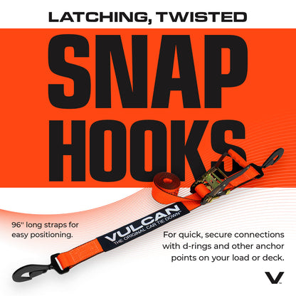 VULCAN Complete Axle Strap Tie Down Kit with Snap Hook Ratchet Straps - Heavy Duty Optic Orange ProSeries Webbing - Includes (4) 22 And (4) 36 Inch Axle Tie Downs, And (4) 8' Snap Hook Straps