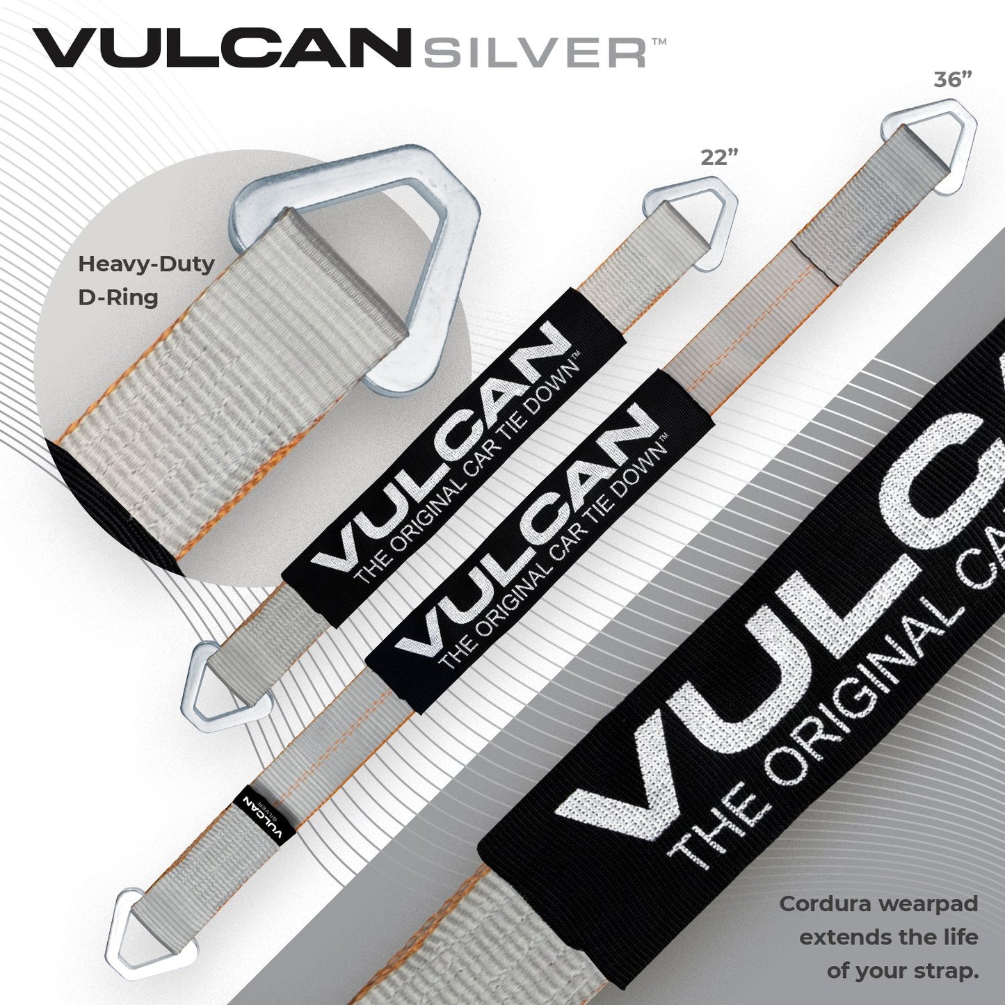 VULCAN Complete Axle Strap Tie Down Kit with Snap Hook Ratchet Straps - Silver Series - Includes (4) 22 Inch Axle Straps, (4) 36 Inch Axle Straps, and (4) 8' Snap Hook Ratchet Straps