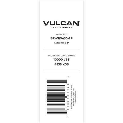 VULCAN Tow Strap with Reinforced Eyes - Heavy Duty - 4 Inch x 30 Foot - 2 Pack - 10,000 Pound Towing Capacity