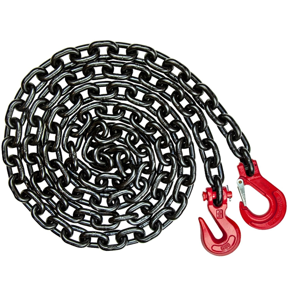 VULCAN Binder/Safety Chain Tie Down with Grab Hooks and Sling Hooks - Grade 80 - 3/8 Inch x 12 Foot - 7,100 Pound Safe Working Load