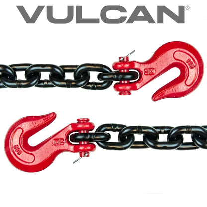 VULCAN Binder Chain Tie Down with Grab Hooks - Grade 80 - 1/2 Inch x 20 Foot - 12,000 Pound Safe Working Load