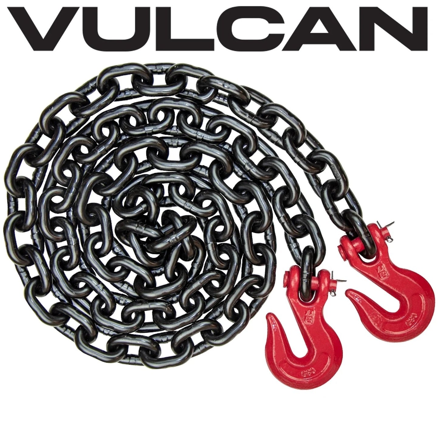 VULCAN Binder Chain Tie Down with Grab Hooks - Grade 80 - 1/2 Inch x 20 Foot - 12,000 Pound Safe Working Load