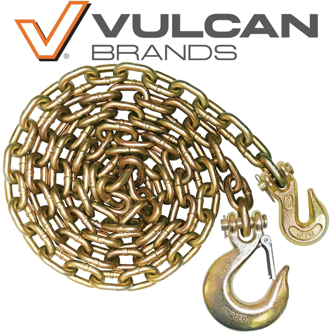 VULCAN Safety/Binder Chain with Clevis Grab Hook/Slip Hook - Grade 70 - 5/16 Inch x 10 Foot - 4,700 Pound Safe Working Load