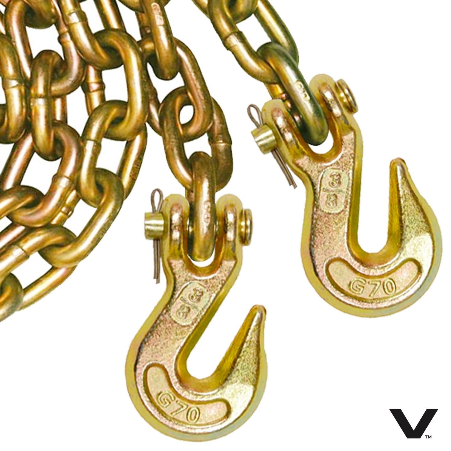 VULCAN Binder Chain with Clevis Grab Hooks - Grade 70 - 3/8 Inch x 20 Foot - 6,600 Pound Safe Working Load