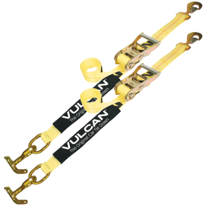 VULCAN Car Tie Down with Universal Fast-Strap Frame Hook - 72 Inch - 2 Pack - Classic Yellow - 3,300 Pound Safe Working Load