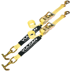VULCAN Car Tie Down with Universal Fast-Strap Frame Hook - 72 Inch - 2 Pack - Classic Yellow - 3,300 Pound Safe Working Load