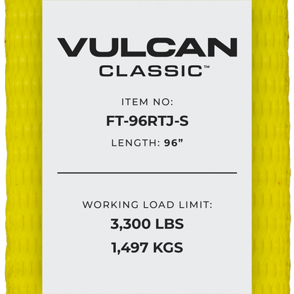 VULCAN Car Tie Down with RTJ Hook Cluster - Snap Hook - 96 Inch - 2 Pack - Classic Yellow - 3,300 Pound Safe Working Load