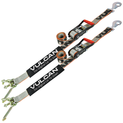 VULCAN Car Tie Down with RTJ Hook Cluster - Snap Hook - 96 Inch - 2 Pack - Silver Series - 3,300 Pound Safe Working Load