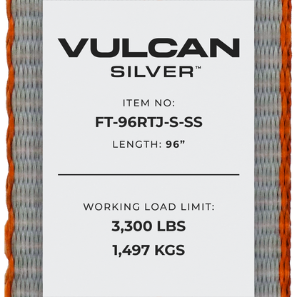 VULCAN Car Tie Down with RTJ Hook Cluster - Snap Hook - 96 Inch - 2 Pack - Silver Series - 3,300 Pound Safe Working Load