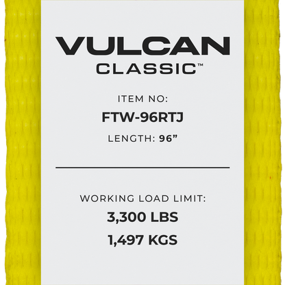 VULCAN Car Tie Down Replacement Strap with RTJ Hooks - 96 Inch - 4 Pack - 3,300 Pound Safe Working Load