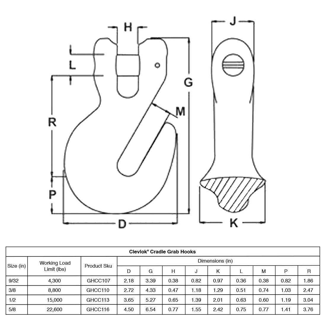 Clevlok Cradle Grab Hook - 3/8 Inch- G80/G100 - 8,800 Pound Safe Working Load
