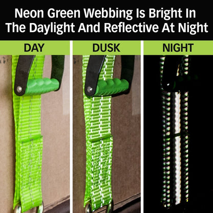 VULCAN 2 Inch Wide Handle Ratchet Buckle with Webbing and Flat Hook - High-Viz - 3,300 Pound Safe Working Load