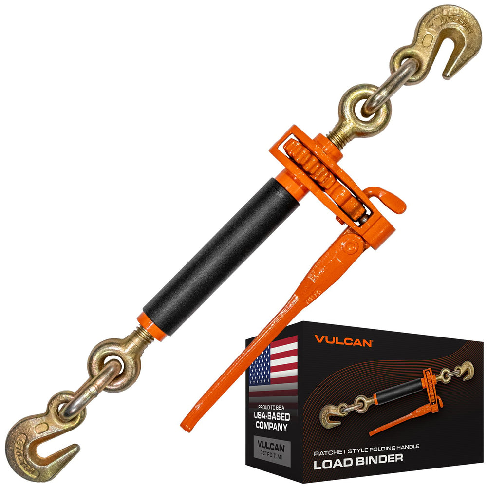 VULCAN Folding Handle Load Binder (Individual) with 2 Grab Hooks - Ratchet Style - 7,100 Pound Safe Working Load (Works with 5/16 Inch or 3/8 Inch Grade 70 and Grade 80 Chain)